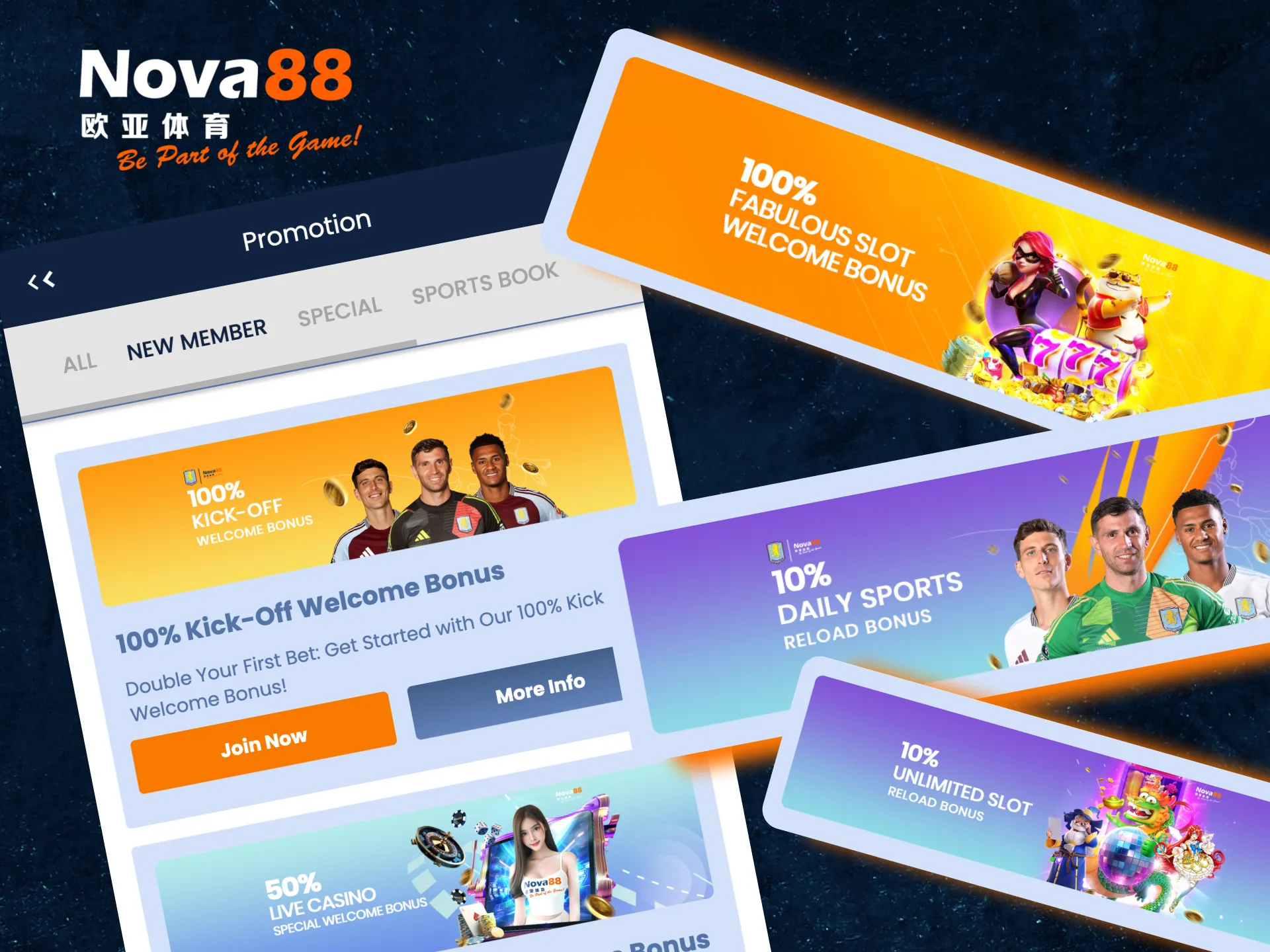 Nova88 offers tailored welcome bonuses for sports, slots, or live casino enthusiasts.