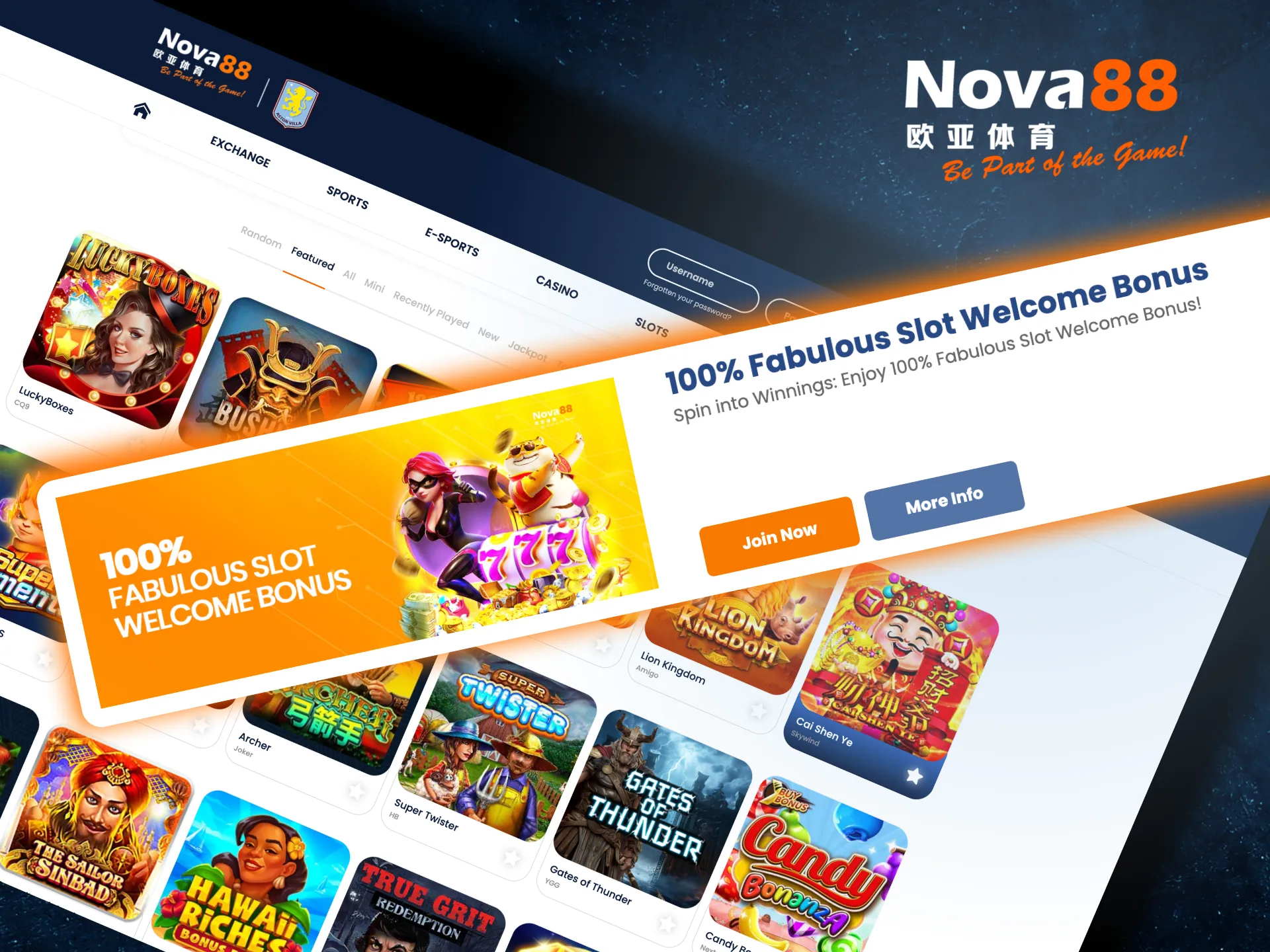 Nova88 welcomes slot players with a 100% bonus and flexible wagering requirements.