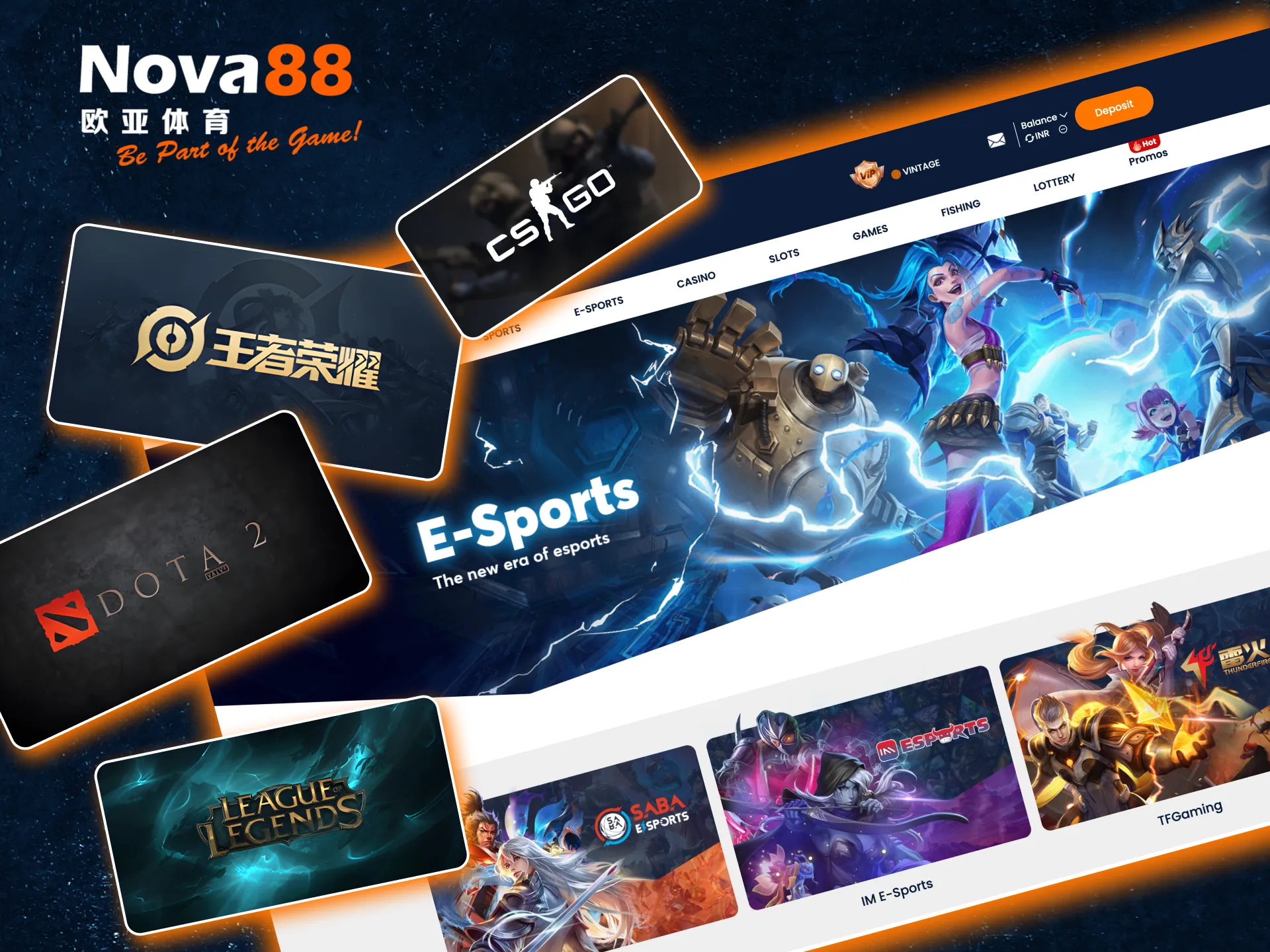 Bet on top esports titles like League of Legends, CS:GO, Dota 2, and Honor of Kings on Nova88.