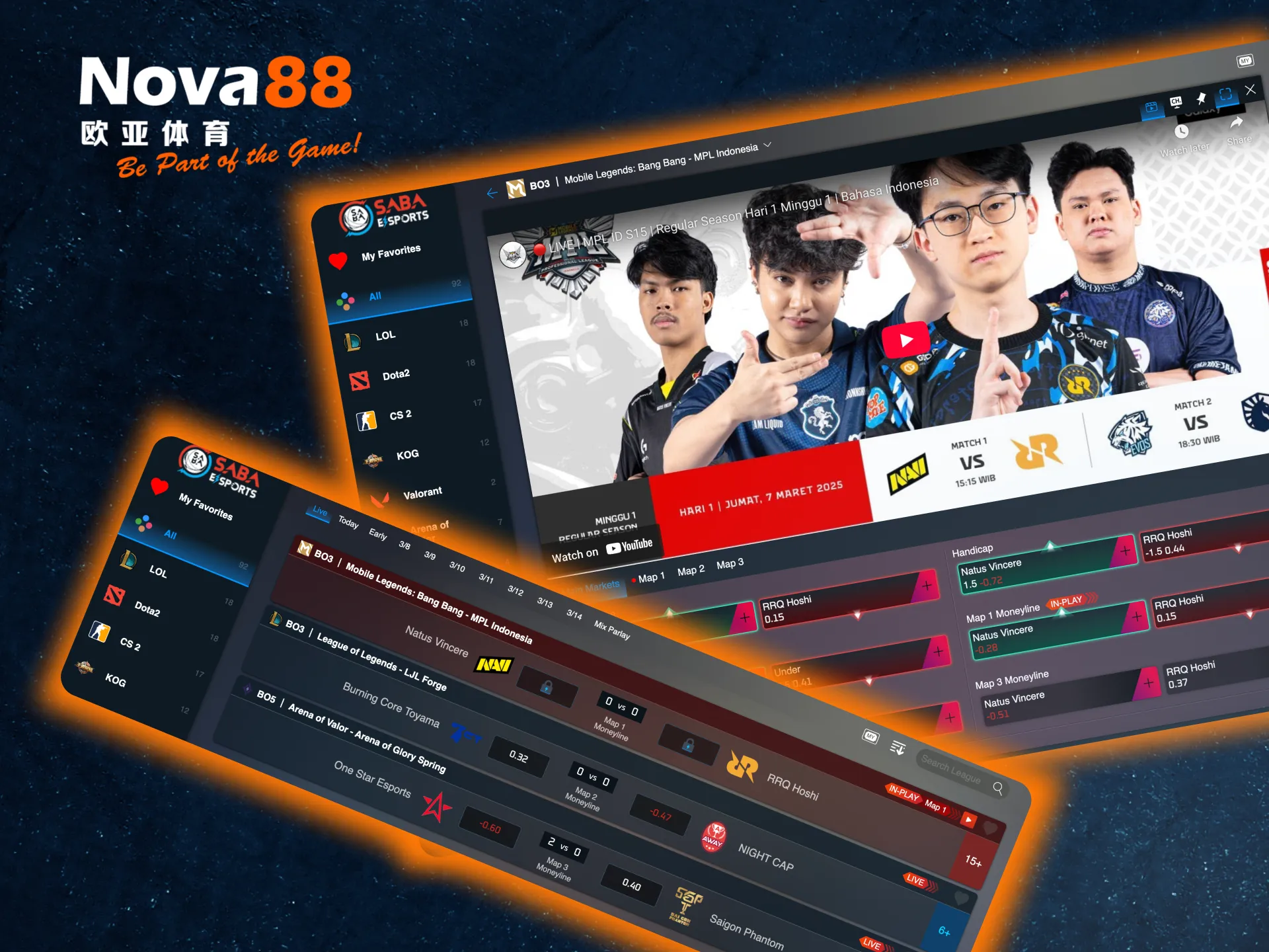 Nova88 offers free match streaming and live esports betting with dynamic odds.