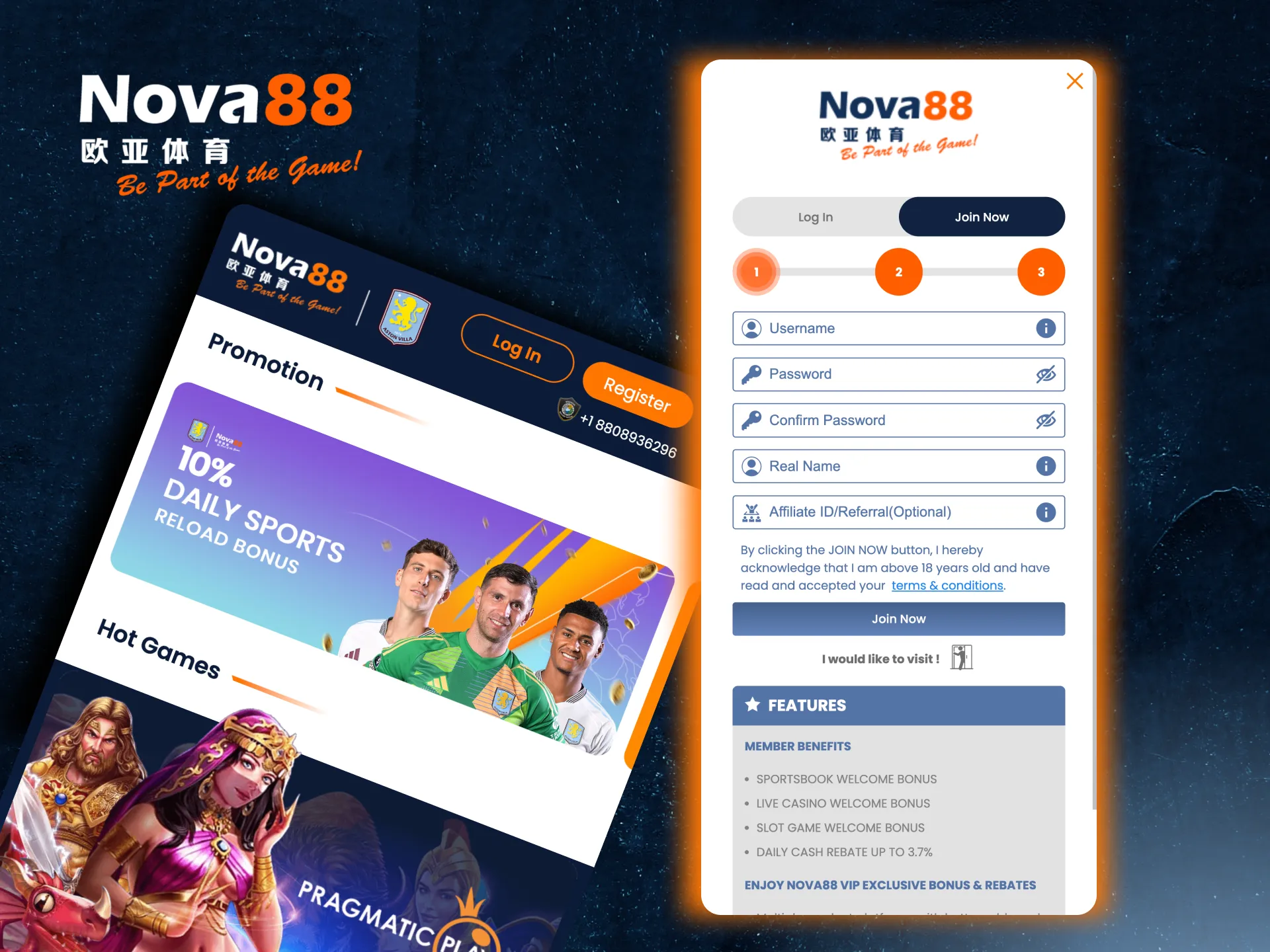 Sign up on Nova88 with an easy registration form and start gambling.