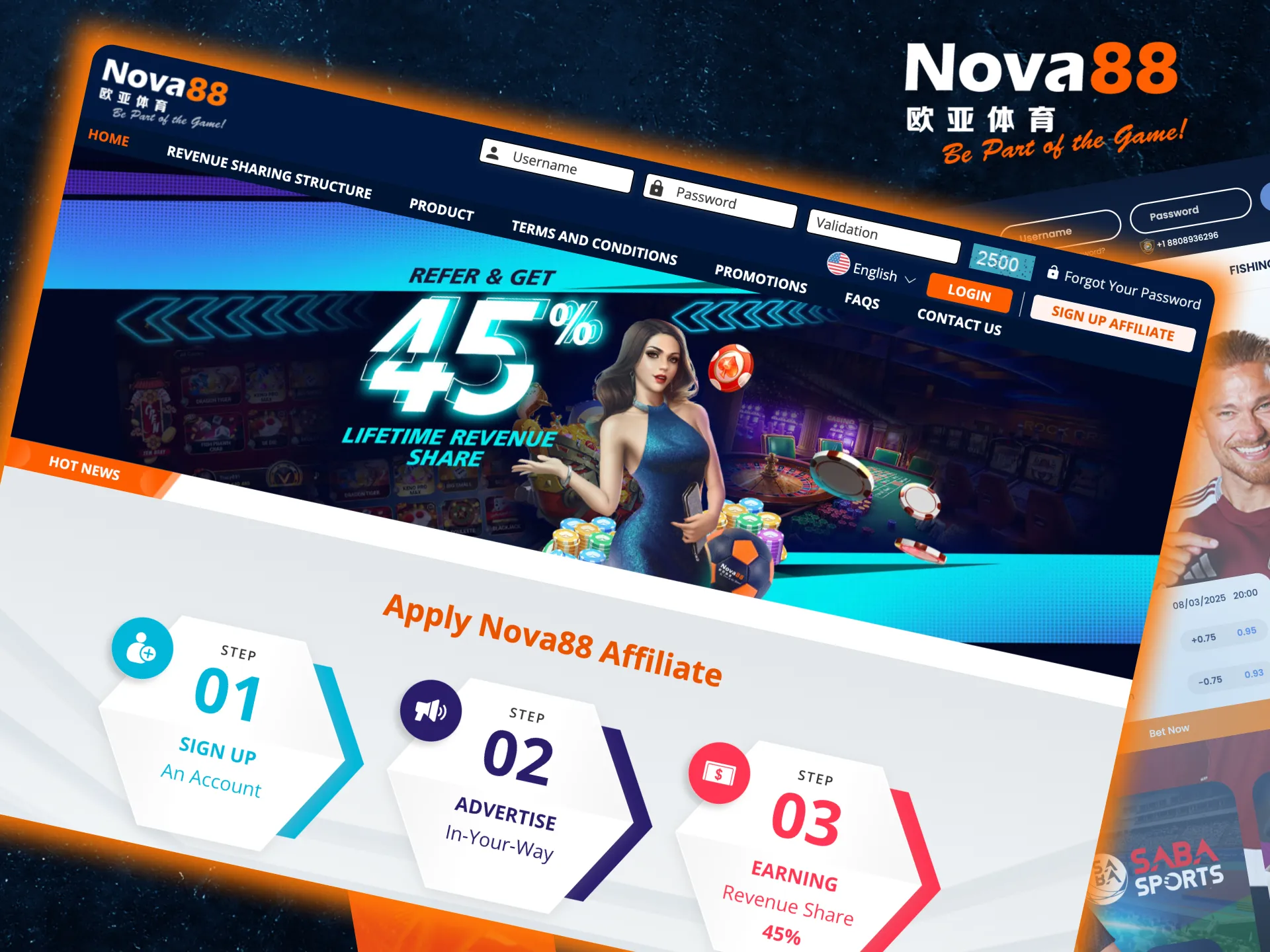 Join Nova88's affiliate program, attract clients, and earn up to 45% profit.