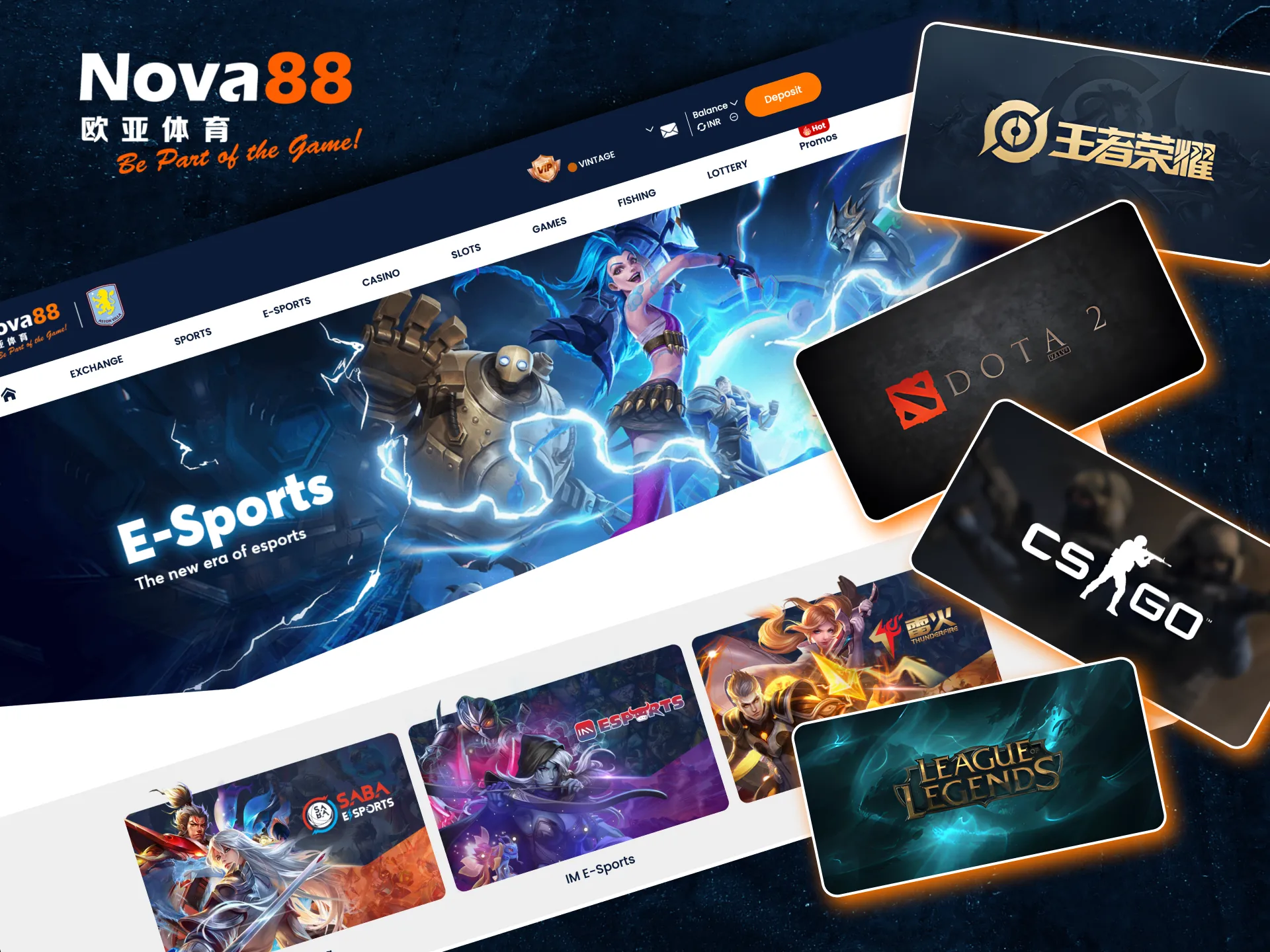 Bet on Nova88's esports like Dota 2, CS 2, and enjoy live broadcasts of tournaments.