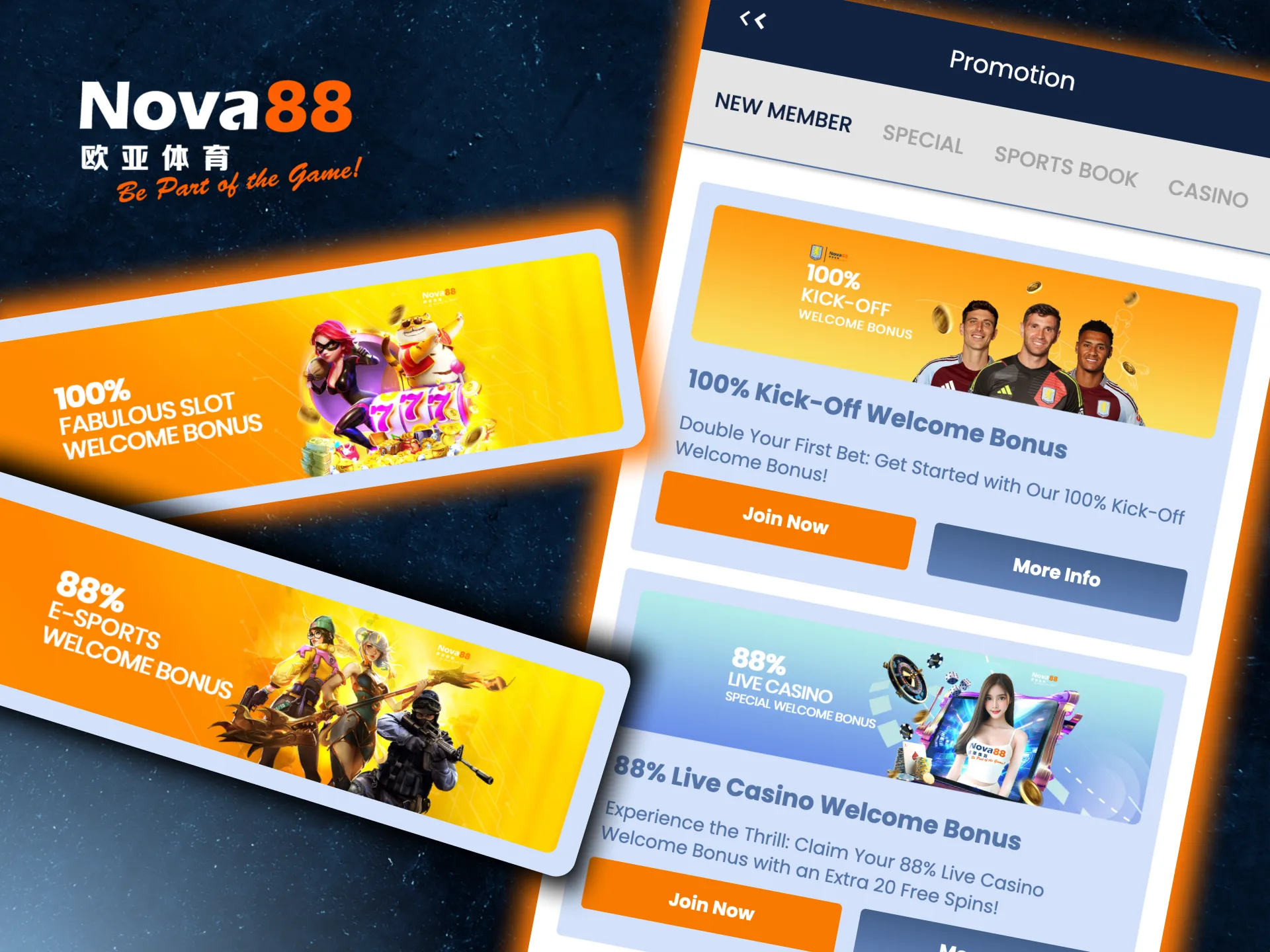 Maximize your Nova88 bonus as a new player by using Promo Code.