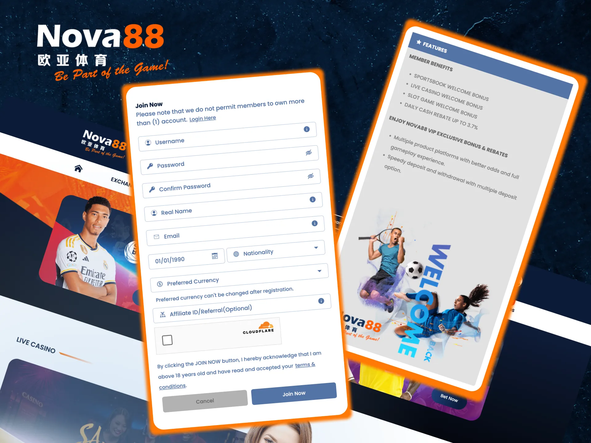 Enter a Nova88 promo code during registration and receive your bonus automatically.