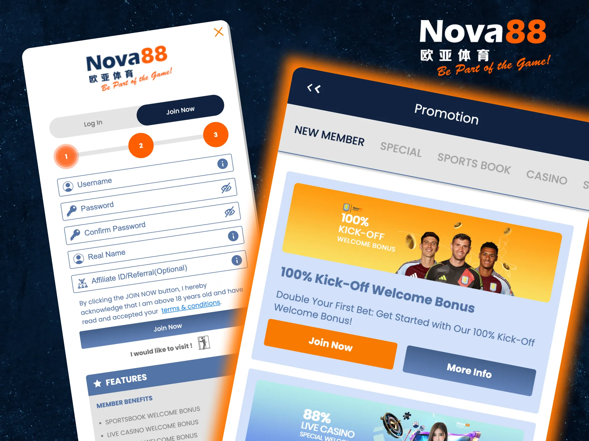 Use a promo code when registering on Nova88 and boost your winnings with a bonus.