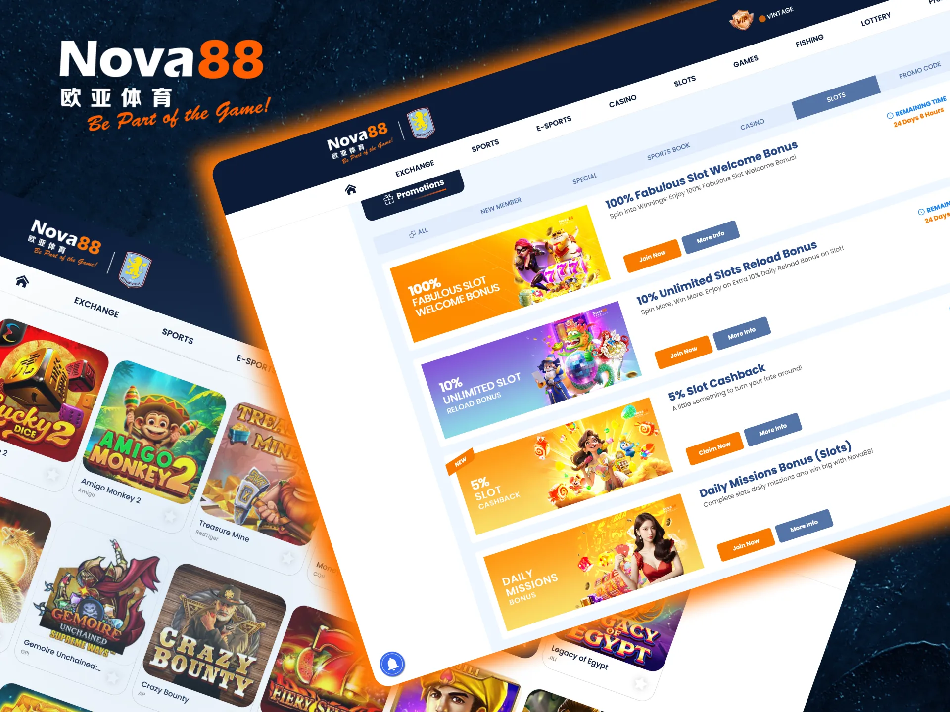 Get rewarded with Nova88’s slots bonuses, including a welcome bonus and cashback offers.