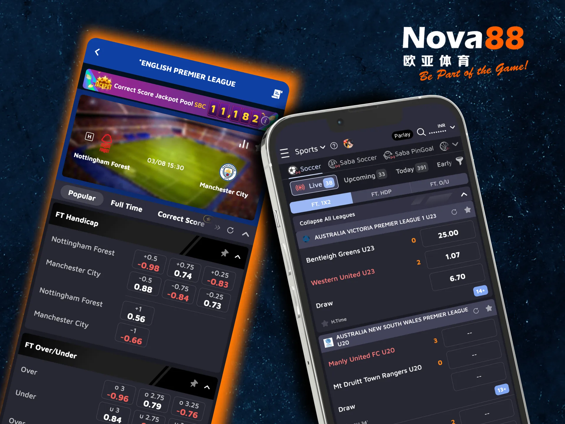 Watch matches live and place Line or Live bets easily using the Nova88 app.