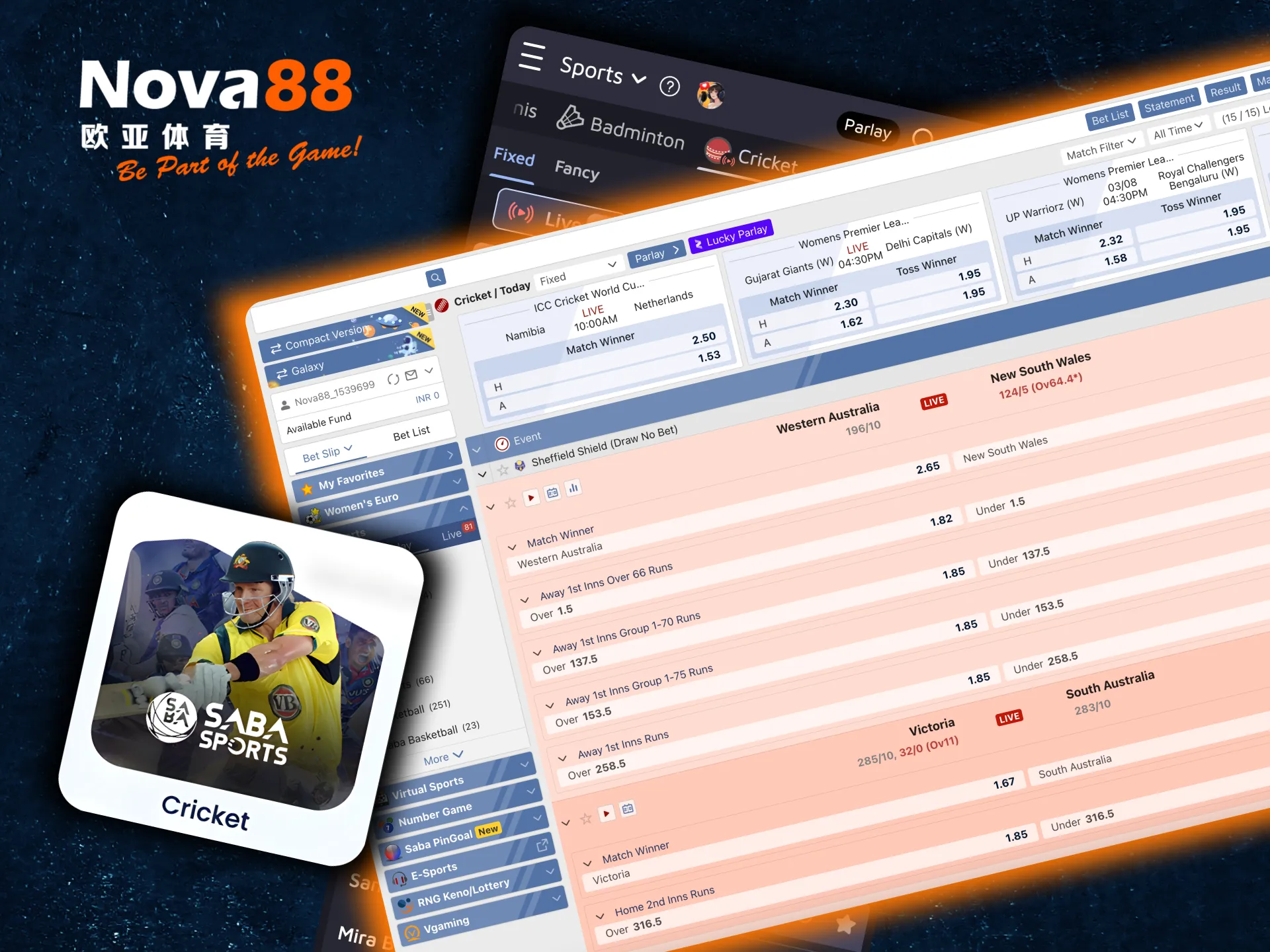 Place pre-match or live bets on popular cricket tournaments at Nova88.